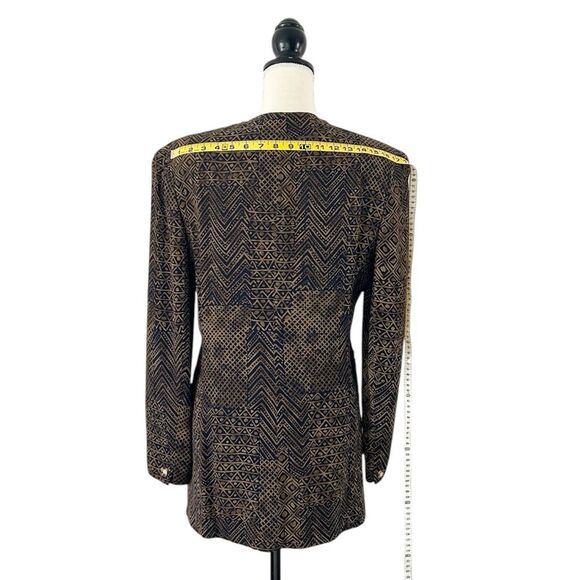 Jones New York Vintage Brown & Navy Geometric Patterned Collarless Blazer Size 8 - Picture 5 of 10